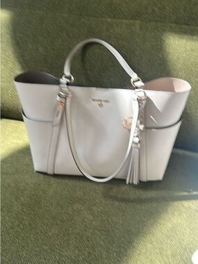 Michael Kors Cream  Leather Tote with Tassel Charm